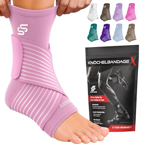 Sleeve Stars Sprunggelenkbandage - Plantarfasziitis & Achillessehnen Entlastung Fußgelenk Bandage mit verstellbarem Riemen I Knöchelbandage I Fußbandage für rechts oder links (1 Stück Babyrosa)
