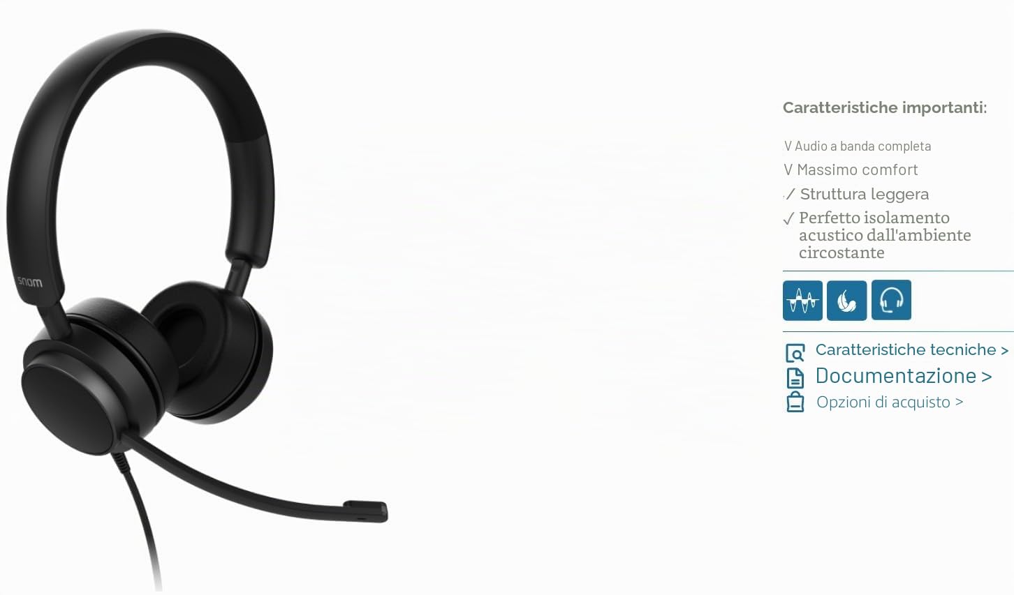Snom A310D Cuffie Auricolari con Cavo per Call Center e Uffici - cuffie con microfono a cancellazione del rumore e audio HD - Leggere e Confortevoli per Uso Intensivo - Compatibili con Telefoni Snom