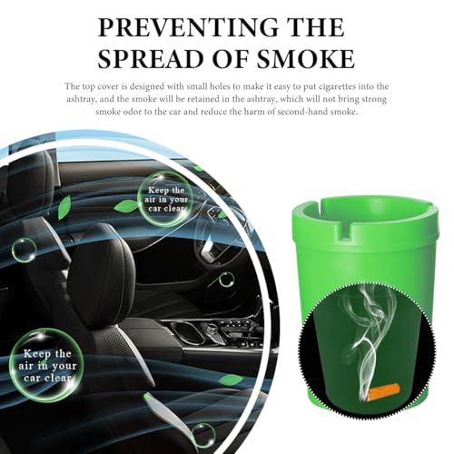 Image of KVAEY Car Ashtray, Smokeless Self-Extinguishing Auto Ashtray, Portable Smellproof Vehicle Cigarette Trash Can Fits Most Cup Holder for Home Office (Green)