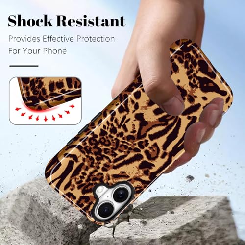 Image of Magnetic for iPhone 16 Case for Women Men, Brown Leopard | Cute Cheetah Pattern Design [Compatible with MagSafe] 2-Layer Hybrid Shockproof Glossy Protective Cover