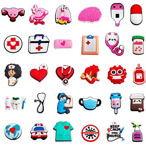 Hilikol 30 Pcs Medical Shoe Charms Nurse Shoes...