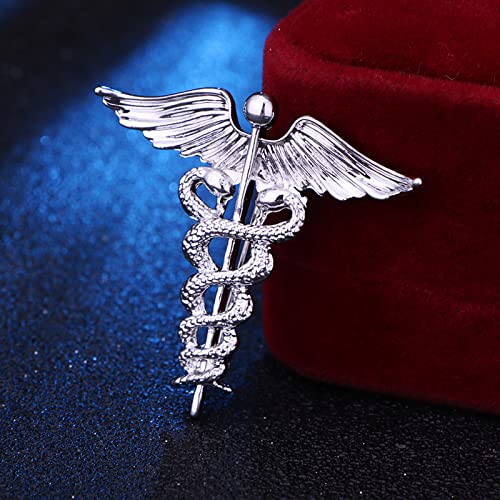 Image of Dreuyet Medical Caduceus Angel Nurse Brooch Pins for Nurse Doctor Medical Symbol Stethoscope Snake Caduceus RN Nursing Badge Crystal Brooches Lapel Pin Wand Brooch Doctor Nurse Therapist Appreciation Jewelry Gift
