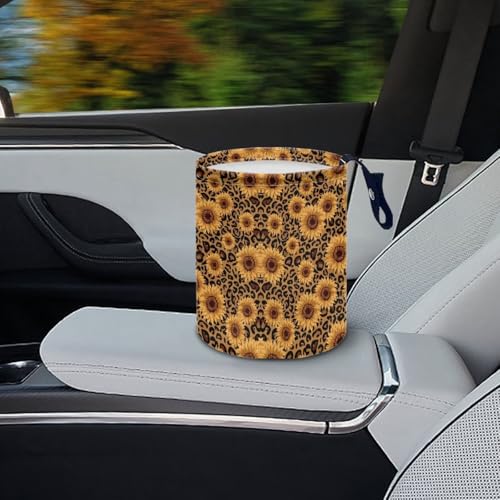 Image of Sunflower Leopard Printed Car Rubbish Bin Portable Driver Garbage Small Mini Can Travel Hanging Garbage Organizer Bag, Large Capacity