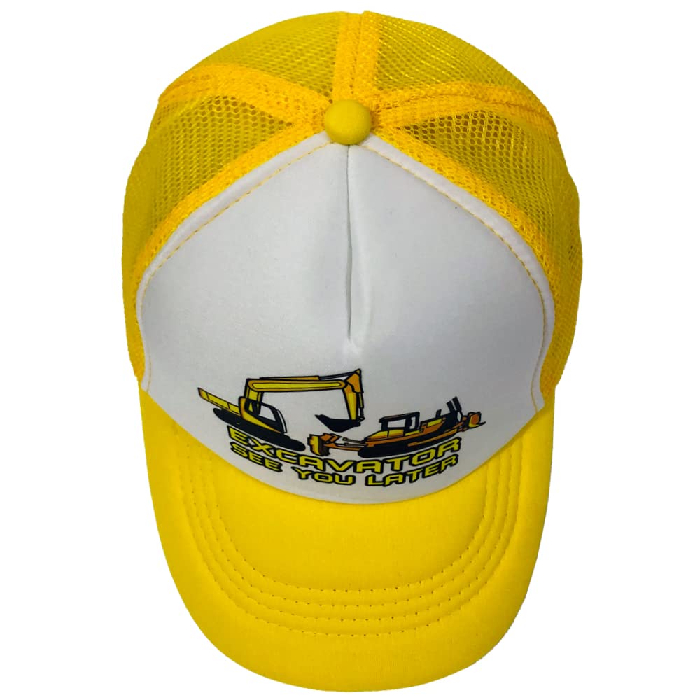 Boys' Trucker Hat, See You Later Excavator,Novelty Baseball Caps Mesh Cap Birthday Gift Yellow