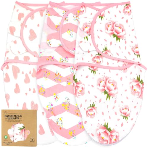 Image of Bublo Baby Newborn Swaddle Blanket 3-Pack, S/M 0-3 Months, GOTS Certified Organic Cotton, Adjustable Hook-and-Loop Wrap, Soft Breathable Sleep Sack, Reduces Startle Reflex for Boys & Girls