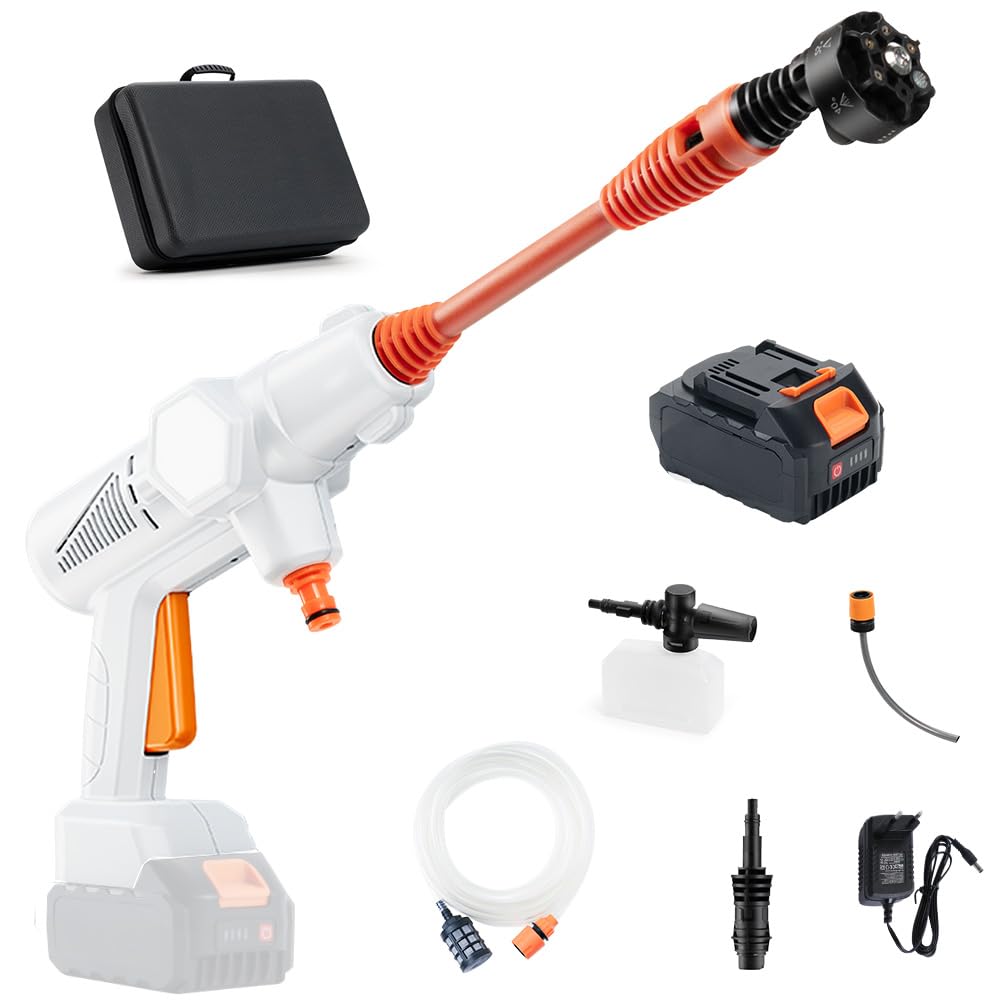 Idropulitrice Portatile Senza Fili 80Bar: Pistola Alta Pressione Professionale a Batteria con Autoadescante - Kit Completo Schiumogeno per Auto/Terrazzo/Balcone/Facciate-Upgrade