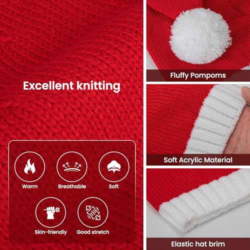 Image of Santa Hat Christmas Hats Xmas Party Red Knitted Beanie For Adult Women Men