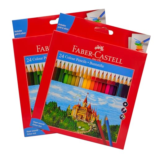 Faber-Castell Colour Pencil 24 Colour [Pack of 2] Artist Drawing Pencils Colored Pencils for School Kids Teachers Soft Core Art Drawing for Coloring Sketching.