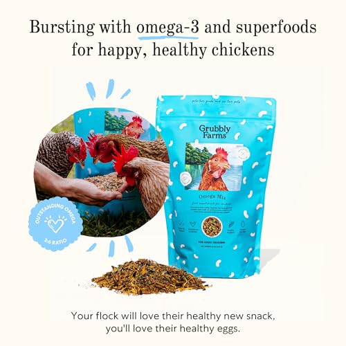Image of Grubbly Farms Adult Chicken Bundle - Chicken Grit, Fresh Pecks Layer Feed Pellets, Omega Mix & Grubblies - Complete Nutrition, Proper Digestion, Strong Eggshells & Natural Protein Treats