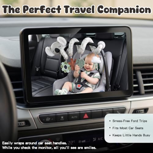 Image of Stuffed Aesthetic Koala Spiral Car Seat Toys for Babies, Gender Neutral Infant Stroller Toy with Teether Hanging, Baby Registry Search Must Haves 0-6 Months