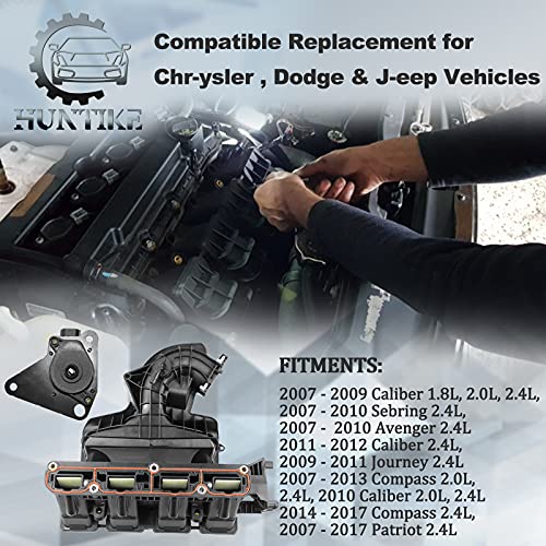 Huntike Engine Intake Manifold W/Flow Control Valve Compatible With 2007-2017 Patriot Compass 2007-2009 Chrys-Ler Sebring 2007-2011 D-Odge Caliber Avenger Journey Part# 4884495Ak 911-902 #TOP1