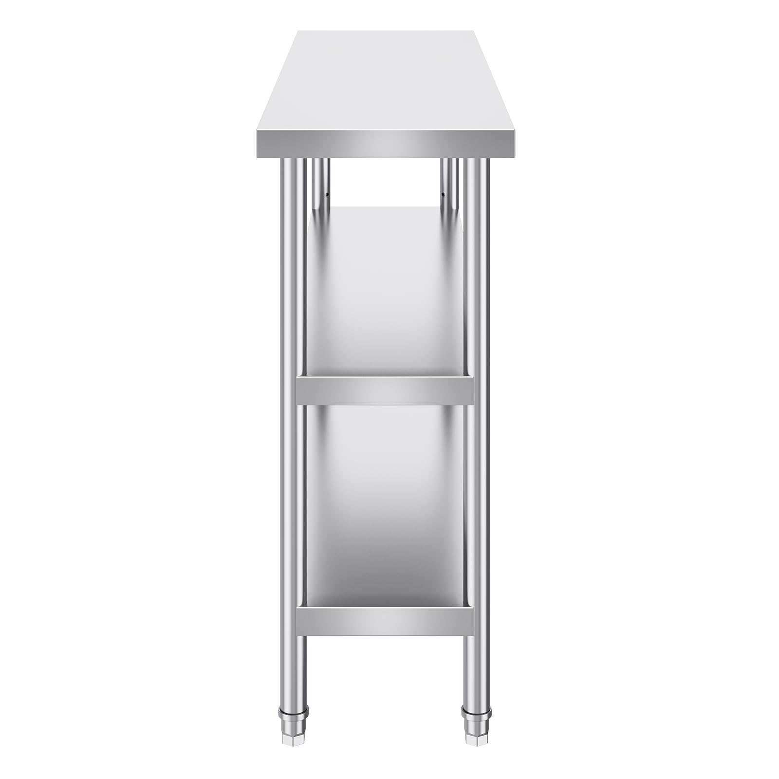 Happybuy Stainless Steel Food Prep Table - 14 x 48 x 34 Inch Commercial Kitchen Worktable. Features 2 Adjustable Undershelves. Heavy-Duty Metal Work Table for BBQ, Kitchen, Home, and Garage.
