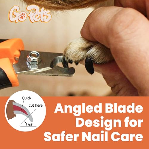 GoPets Nail Clipper for Small to Medium Pets, Quick Sensor Safety Guard, Heavy Duty Trimmer for Thick Nails, Stainless Steel Blades, Grooming Tool for Dogs & Cats, Non-Slip Handle, Built-in Nail File