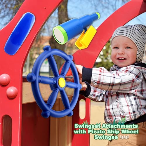 Restroma 3 Pack Kids Playground Accessories Pirate Ship Steering Wheel Plastic Steering Wheel Swingset Telephone Plastic Telescope for Kids Outdoor Playhouse Treehouse Playset (Blue)