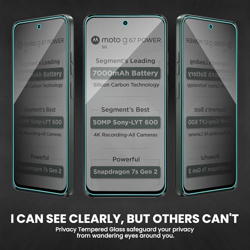 Image of FIRST MART Privacy Tempered Glass for Motorola G67 Power & Moto G57 Power, 2 Pack | Anti-Spy 9H Screen Protector, Edge-to-Edge, Case-Friendly, Scratch Resistant, Bubble-Free