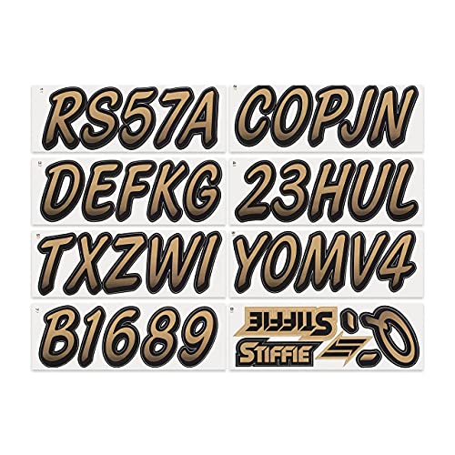 Image of STIFFIE Whipline Metallic Gold /Black 3 inch Boat & PWC Registration Decals • Numbers Letters Stickers