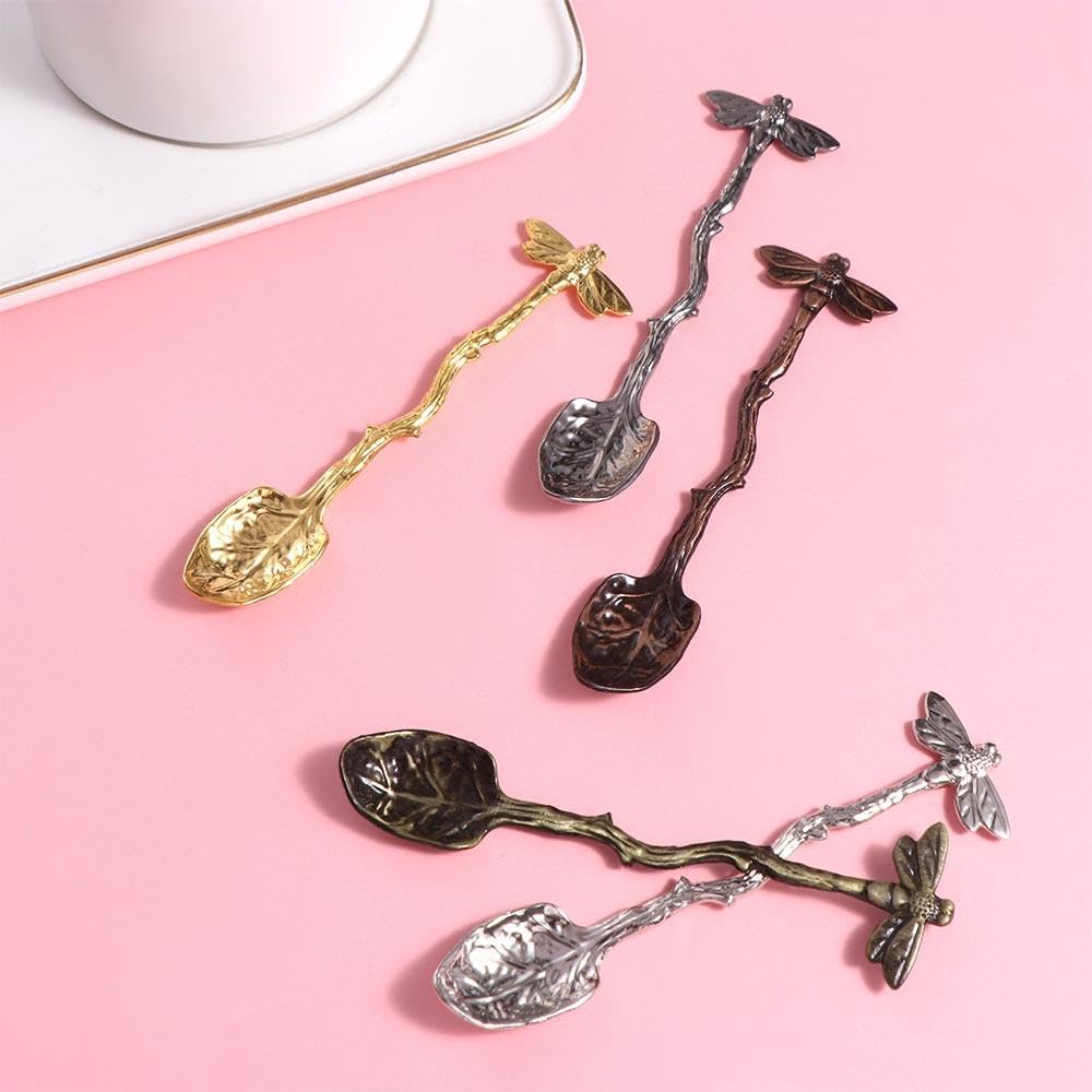 Bybiment Retro Dragonfly Coffee Teaspoon Steel Tableware Creative Sugar Spoon Stir Stick Dessert And Cake Spoon Long Handle Kitchen Gadget