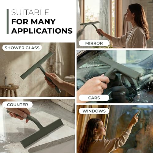 Image of GUTEWERK Shower Squeegee for Glass Doors and Windows - 9 Inch Green Rubber Blade for Cleaning