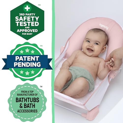 Image of Ingenuity Foldaway 2-Position Bather,2-Position Adjustable Support Baby Bath seat for Sink or Bathtub,Ages 0-6 Months,up to 20 pounds,Pink,(Pack of 3)