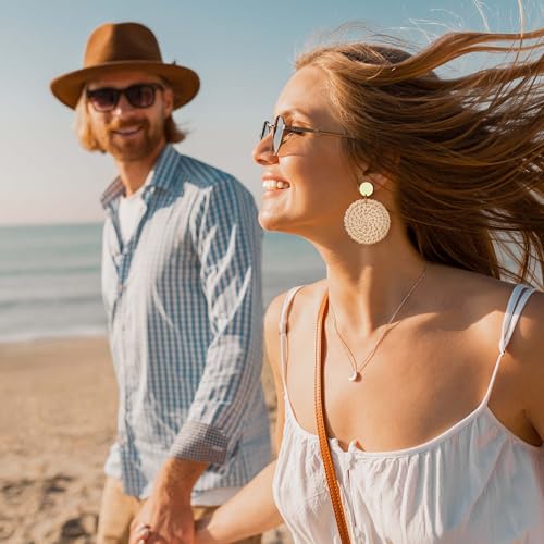 HAIAISO 9Pairs Clip on Drop Earrings for Women Statement Rattan Resin Acrylic Tassel Drop Dangle Earrings Lightweight Geometric Hoop Non Piercing Earrings-style3