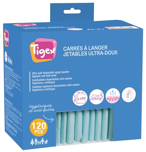Tigex Protections Jetables pour Matelas à Langer, Blanc/Bleu, Lot de 120