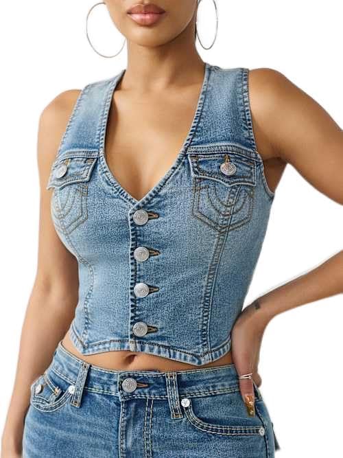 True Religion Gilet boutonné en maille tendance avec boutons contrastés élégants