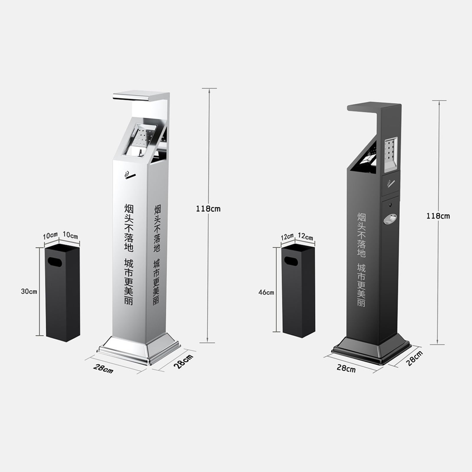 DFEDHF Garbage Cans Outdoor Stainless Steel Ash Column Ashtray Vertical Smoke Cigarette Butt Trash Can Cigarette Butt Collection Outside Trash Bin(A-One Size)