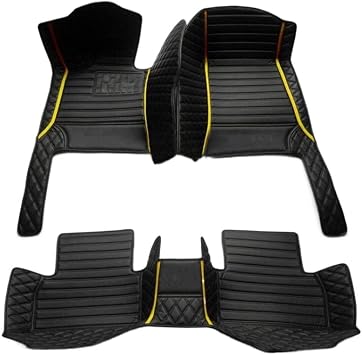 Custom Floor Mats for Cars fit 95% Sedan SUV Sports Car Full Coverage All Weather Men Women Pads Protection Non-Slip Leather Floor Liners Black Yellow Strips