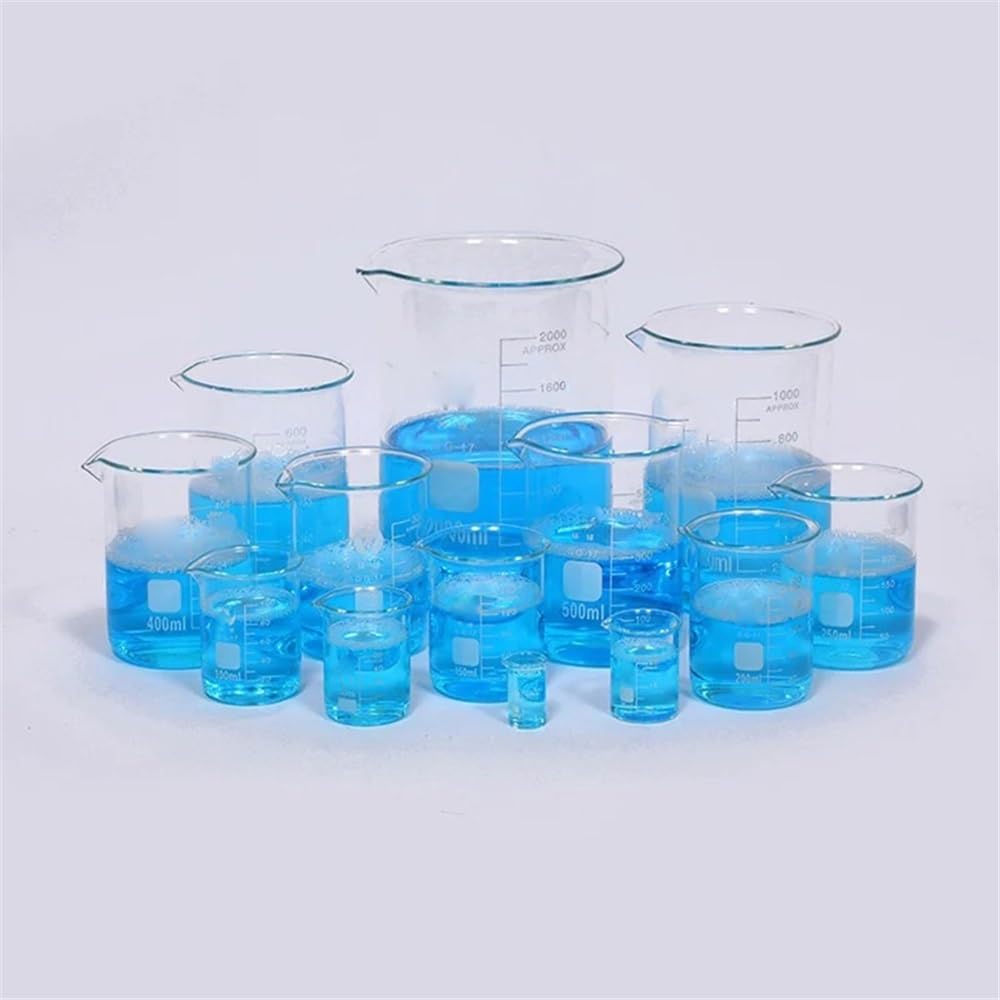 1 jeu de béchers de laboratoire en verre de toutes tailles, verre 3,3 avec graduation(2000mL)