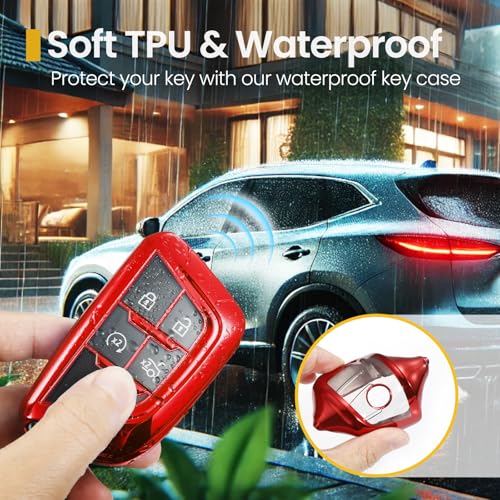 Image of Key Fob Cover for Cadillac, Red PU Braided Loop