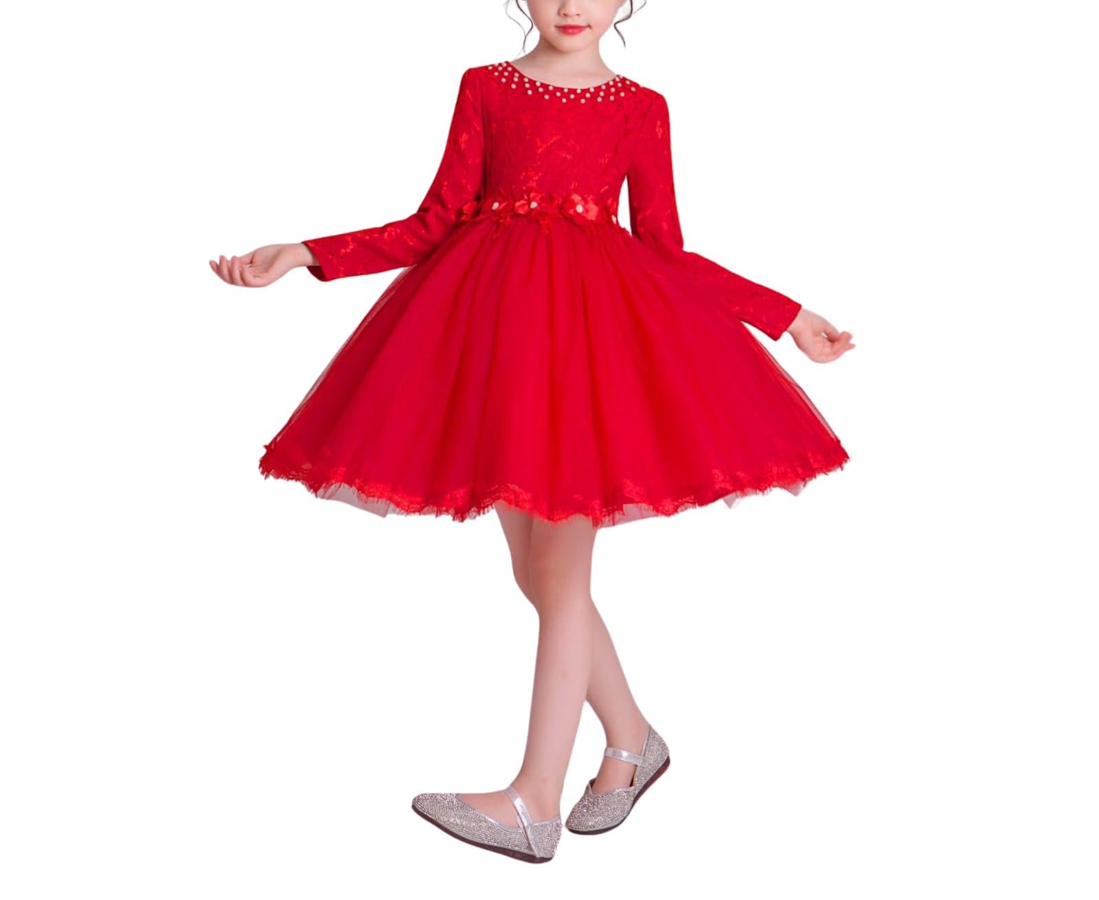 Genérico Vestido Niña Fiesta Ceremonia Navidad Cumpleaños Princesa Vestido Tutu de Manga Larga de Otoño Invierno Primavera