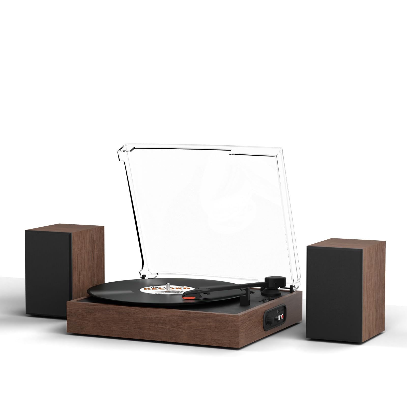Platine vinyle stereo avec haut-parleurs externes vintage pour lecture sans fil 2 vitesses roue antidérapante