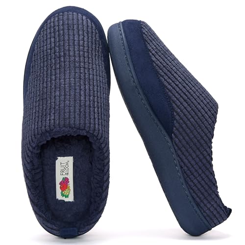 Fruit of the Loom Men's Memory Foam Slippers - Fleece Waffle Clog - Indoor/Outdoor, Pantuflas Machine Washable - Navy - EXTRA LARGE - image 1