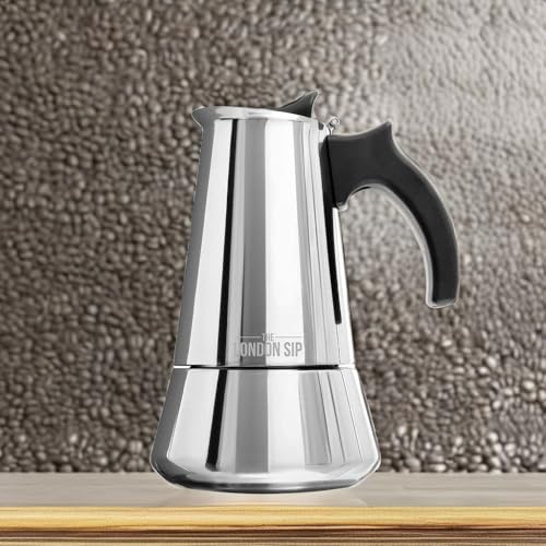 Image of London Sip Stainless Steel Stovetop Espresso Maker Moka Pot Italian Coffee Percolator, Silver, 6 Espresso Cups