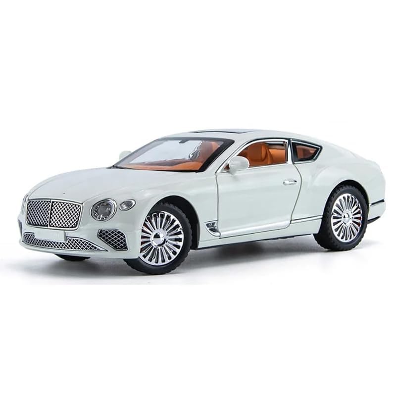 COCOBLINC 1:24 Scale Bentley Continental Die-Cast Toy Car, Alloy Metal Pull Back Sports Car with Light, Sound & Opening Doors, Kids Birthday Gift & Collector Display Model - White