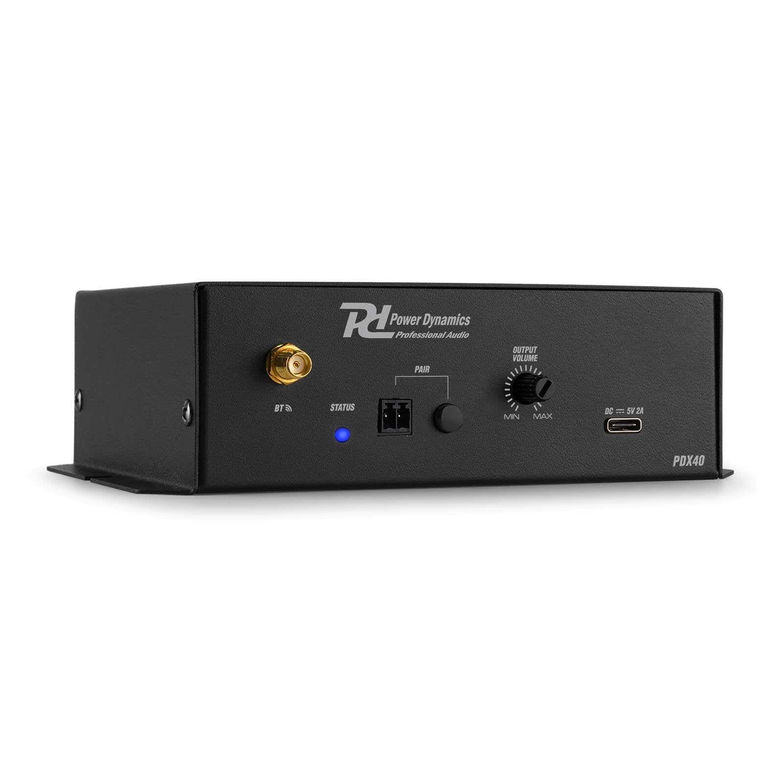 Power Dynamics PDX40 Bluetooth Empfänger für Stereoanlage, Drahtloser Audio Adapter - BT 5.0-Technologie, 30m Reichweite, 3-Pol XLR Out, 6,3 Klinke In, Bluetooth Empfänger - Schwarz