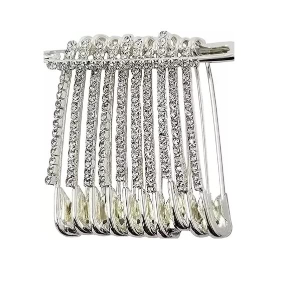 SHREYA-FASHION - Designer Diamond Studded Traditional Beautiful Indian Hijab, Dupatta, Dress, Saree Pins Safety Pin Brooches & Sari Pins for Womens and Girls (Silver) (B0BZLXCW28) Amazon Price History, Amazon Price Tracker