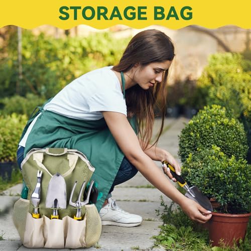 Lekeone Garden Tools Set 12-Piece Heavy Duty Gardening Hand Tools with Fashion and Durable Garden Tools Organizer Handbag,Rust-Proof Garden Tool Set, Ideal Gardening Gifts for Women - Image 3
