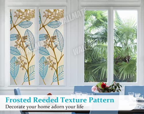 Image of WALLMATE Self Adhesive Window Film Frosted 3D Glass Door Window Frosted Film for Home /Office /Bathroom & Living Room Multicolor Frosted Film (24 x 144 Inch, Blue Leaf)