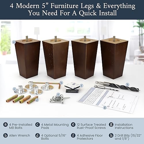 Airy Abode Premium Walnut Square Furniture Legs (Full Install Kit) - Pick Your Size and Color by Airy Abode - Image 6