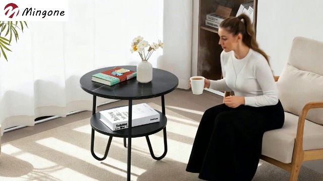 Table Basse Ronde Meuble De Salon Cadre En Acier Pour Salon Chambre Bureau Style Industriel 80 Cm De Diametre Marron Rustique Et Noir 12 0002935