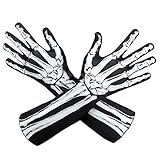 AXBXCX Skeleton Full Finger Wrist Bone Gloves Halloween Long Arm Length Dance Gloves Ghost-XT-02 Black
