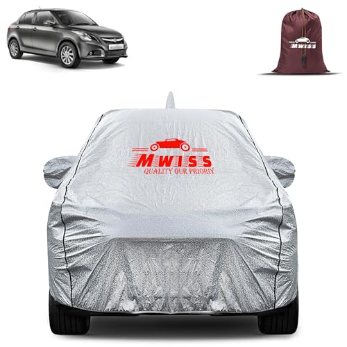 Image of Waterproof Car Body Cover for Maruti Old Swift Dzire | Mirror & Antenna Pocket Anti-Scratch with Soft Cotton Inner Lining Triple Stitched Protection| Heat Resistant | Rain Protection (Silver)