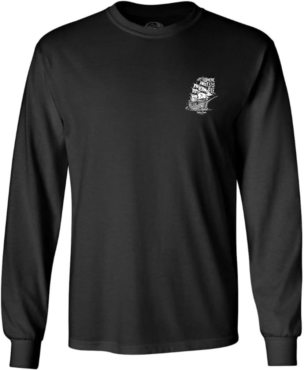 SALTY JOES Men's Skeleton Ship Logo Heavyweight Long Sleeve Tee