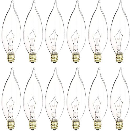 Luxrite Incandescent Candelabra Bulb, 40W, Dimmable, Crystal Clear, Flame Tip, E12 Base (12 Pack) #TOP23
