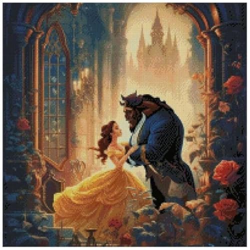 Image of Dancing, The Beauty and The Beast Counted Cross Stitch Kits, 14count, 100% Cotton, 200x200 Stitch,36x36cm Counted Beauty Cross Stitch kit