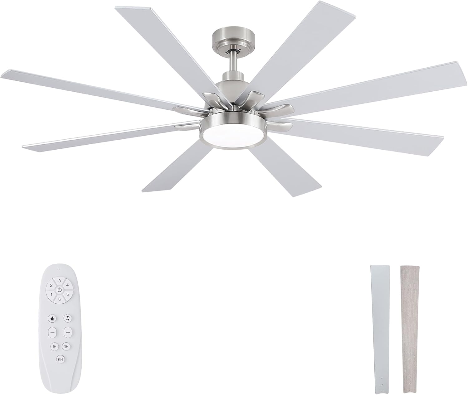 MISSING PIECES Large Ceiling Fans with Lights and Remote - 62 Inch Brushed Nickel Ceiling Fan with Light, Quiet DC Motor, 3 CCT, Modern Dimmable Lighting & Ceiling Fans for Living Room Patio,Indoor/Outdoor