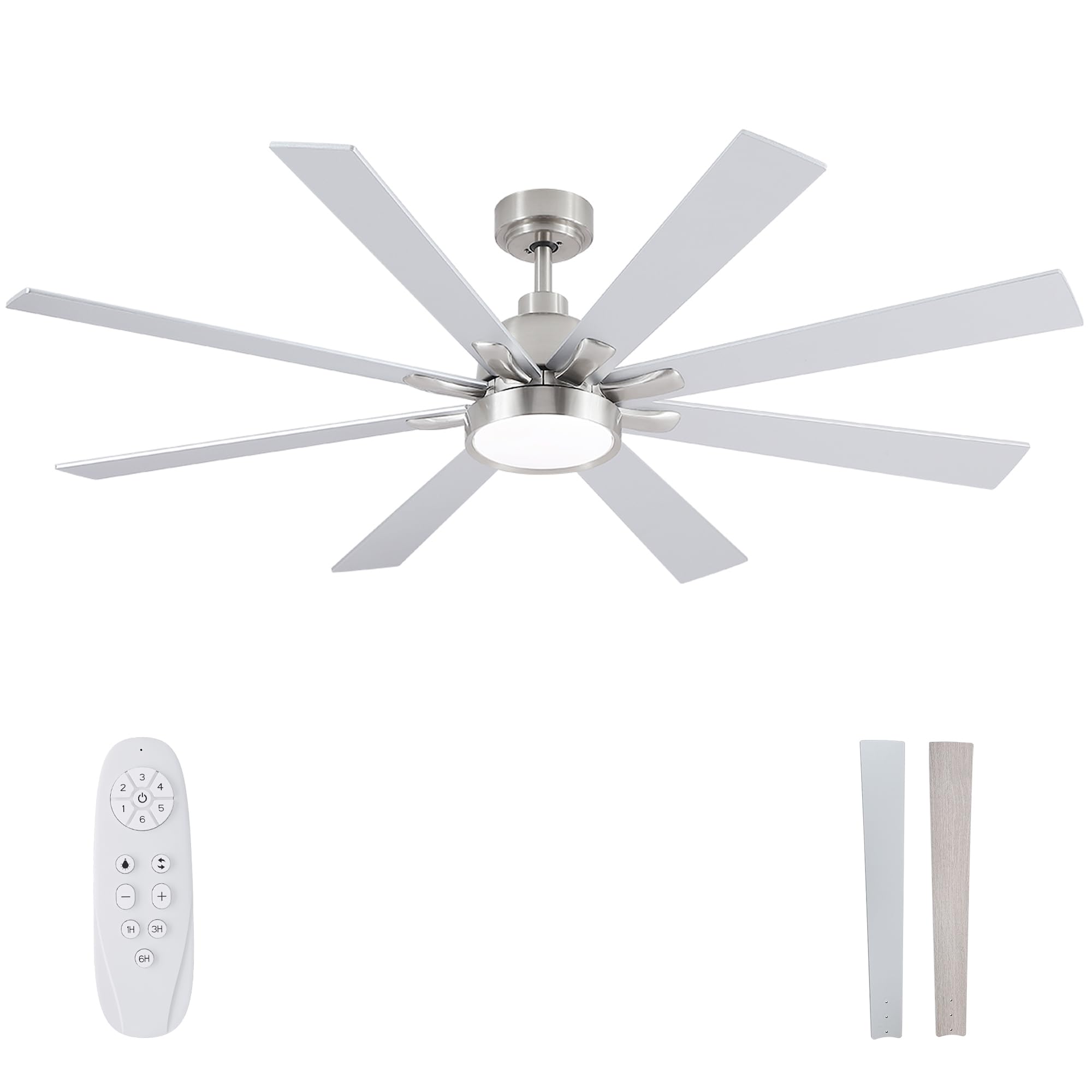 large ceiling fans with lights and remote - 62 inch brushed nickel ceiling fan with light, quiet dc motor, 3 cct, modern dimmable lighting & ceiling fans for living room patio,indoor/outdoor