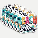 5Pcs The Beach is Calling Sticker Funny Ocean 3in Waterproof Vinyl Decal