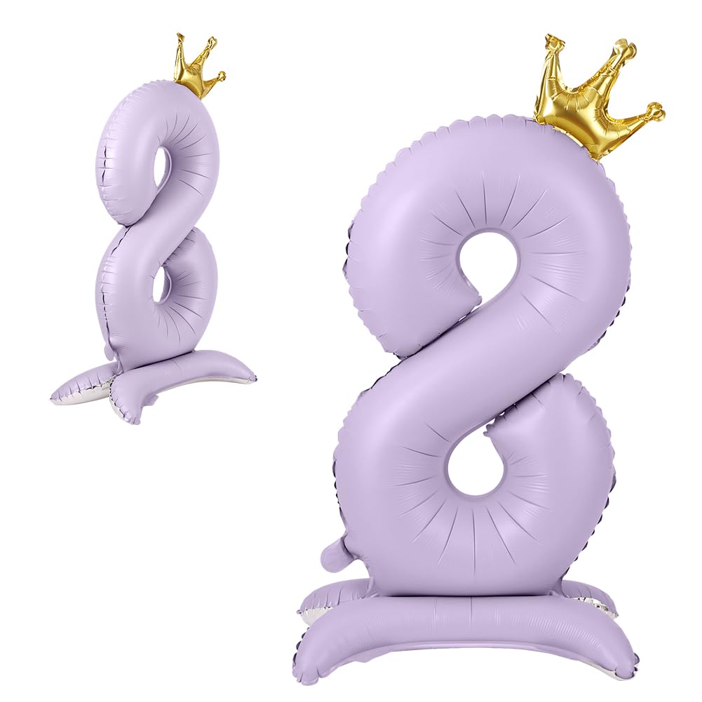 APXEL Purple Standing Crown Number 8 Balloons, 42'' Large Foil 8 Balloon — image 1